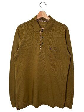 Burberry London 100% Cotton Pique Knit Long Sleeve Polo Shirt Green mens size L